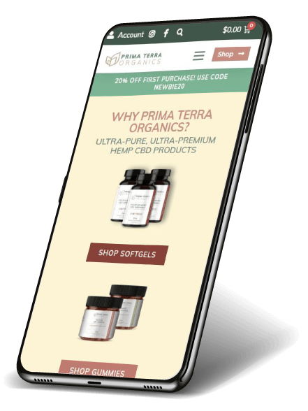 prima terra organics website mockup mobile