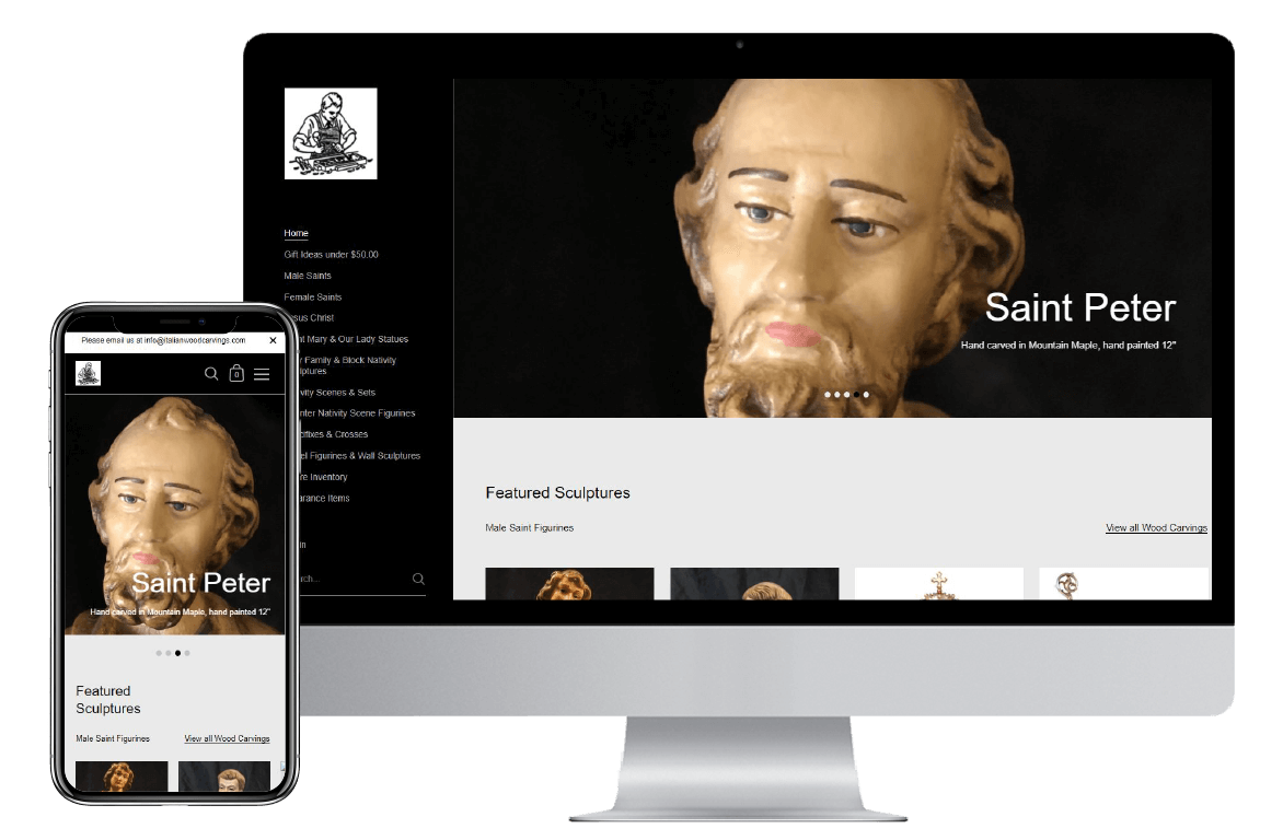 italian wood carvings website homepage before