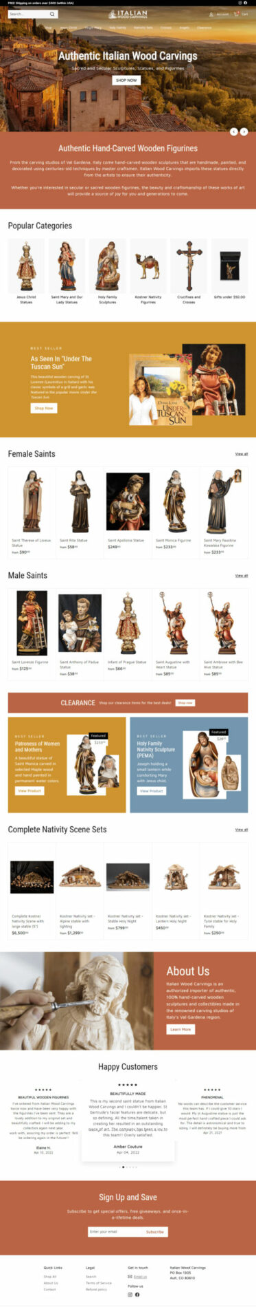 italian woodcarvings website layout